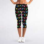 Pixel Christmas Lights Print Women's Capri Leggings