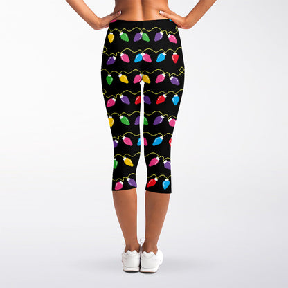 Pixel Christmas Lights Print Women's Capri Leggings