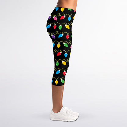 Pixel Christmas Lights Print Women's Capri Leggings