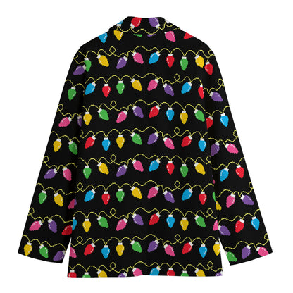 Pixel Christmas Lights Print Women's Cotton Blazer