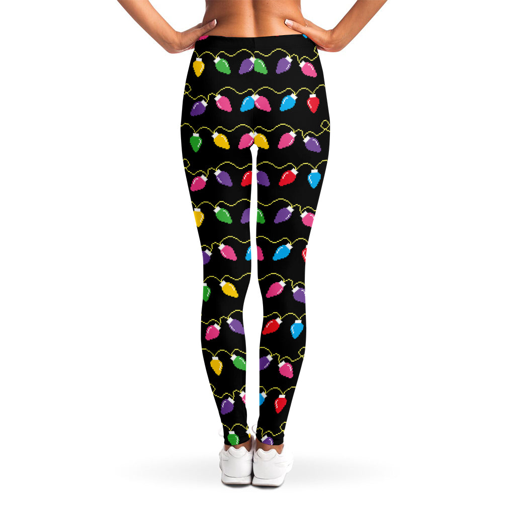 Pixel Christmas Lights Print Women's Leggings