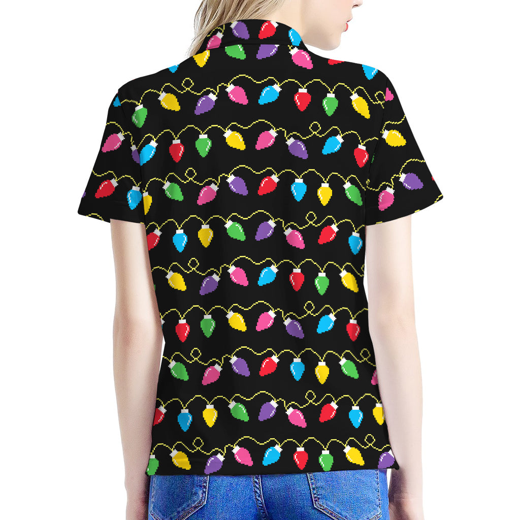 Pixel Christmas Lights Print Women's Polo Shirt