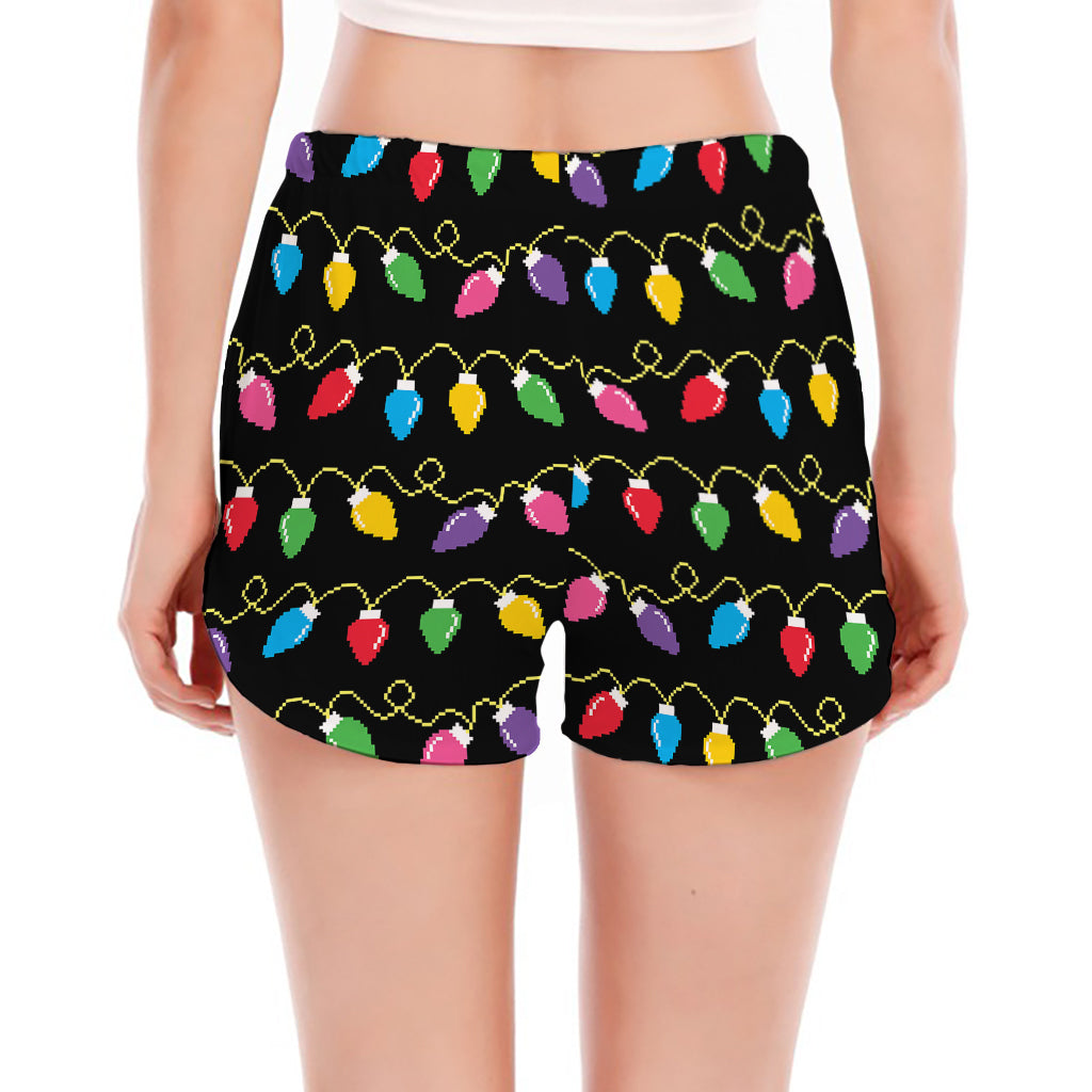 Pixel Christmas Lights Print Women's Split Running Shorts