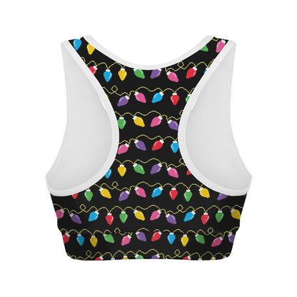 Pixel Christmas Lights Print Women's Sports Bra