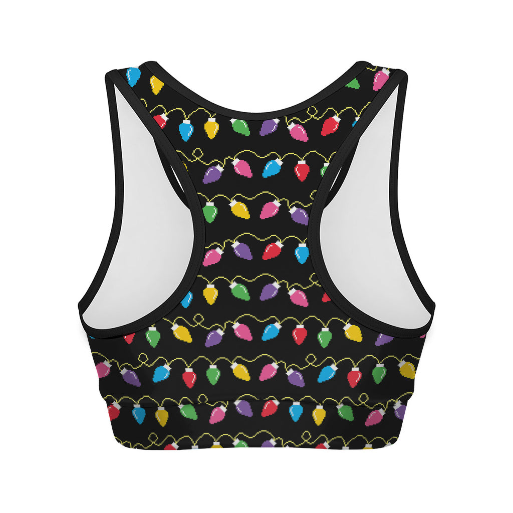 Pixel Christmas Lights Print Women's Sports Bra