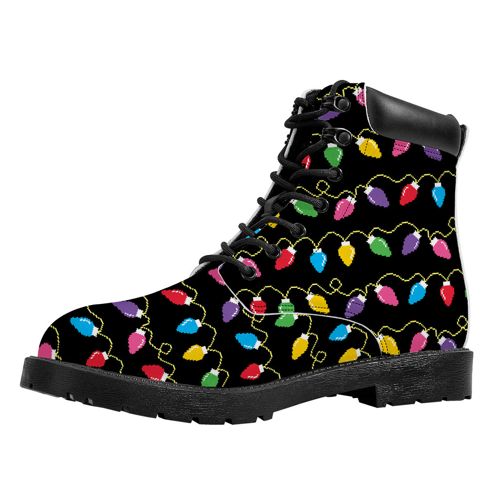 Pixel Christmas Lights Print Work Boots
