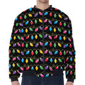 Pixel Christmas Lights Print Zip Sleeve Bomber Jacket