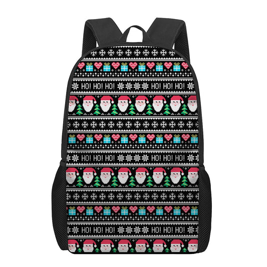 Pixel Christmas Santa Claus Print 17 Inch Backpack
