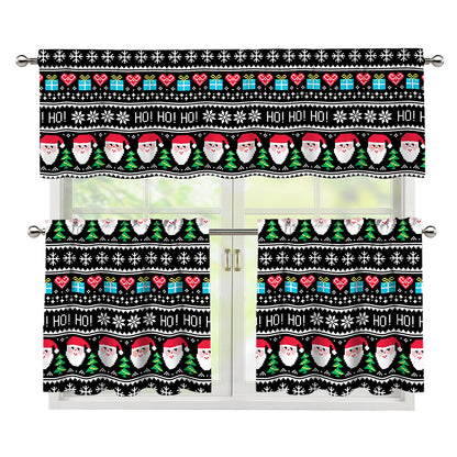 Pixel Christmas Santa Claus Print 3 Piece Kitchen Curtains