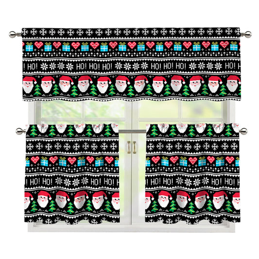Pixel Christmas Santa Claus Print 3 Piece Kitchen Curtains
