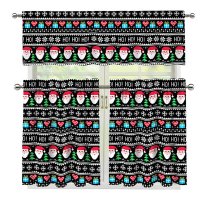 Pixel Christmas Santa Claus Print 3 Piece Kitchen Curtains