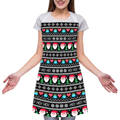 Pixel Christmas Santa Claus Print Adjustable Apron