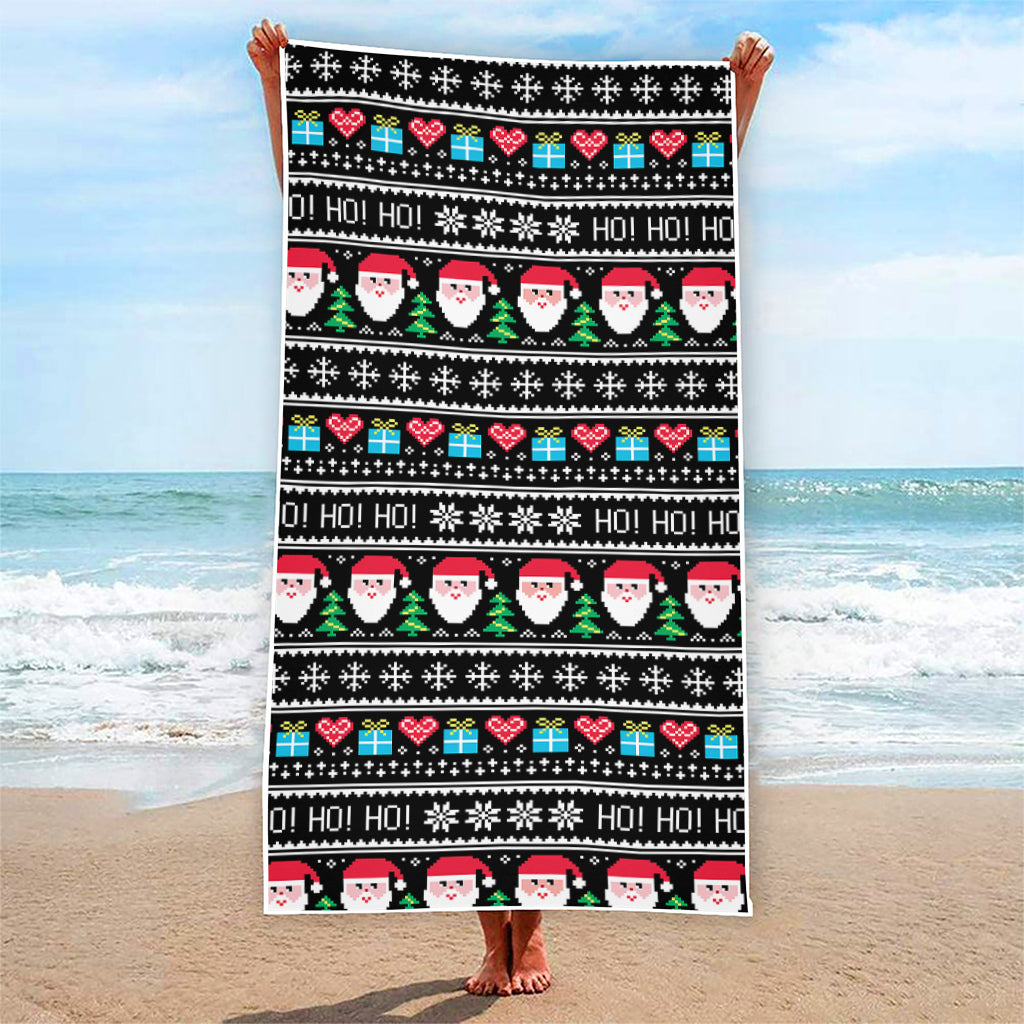 Pixel Christmas Santa Claus Print Beach Towel