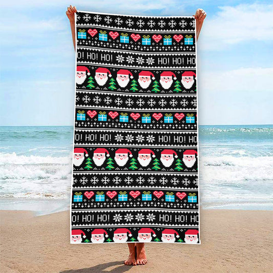 Pixel Christmas Santa Claus Print Beach Towel