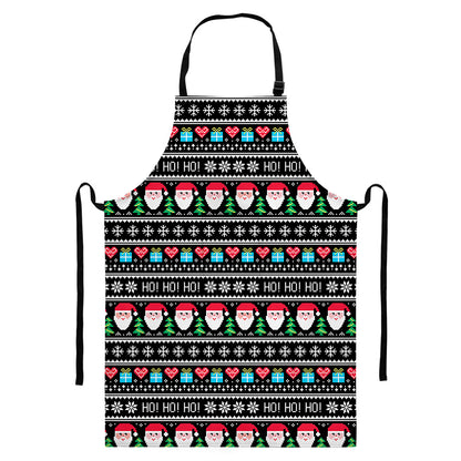 Pixel Christmas Santa Claus Print Bib Apron With Pocket