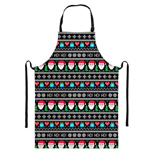 Pixel Christmas Santa Claus Print Bib Apron With Pocket