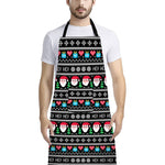 Pixel Christmas Santa Claus Print Bib Apron With Pocket