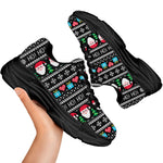 Pixel Christmas Santa Claus Print Black Chunky Shoes