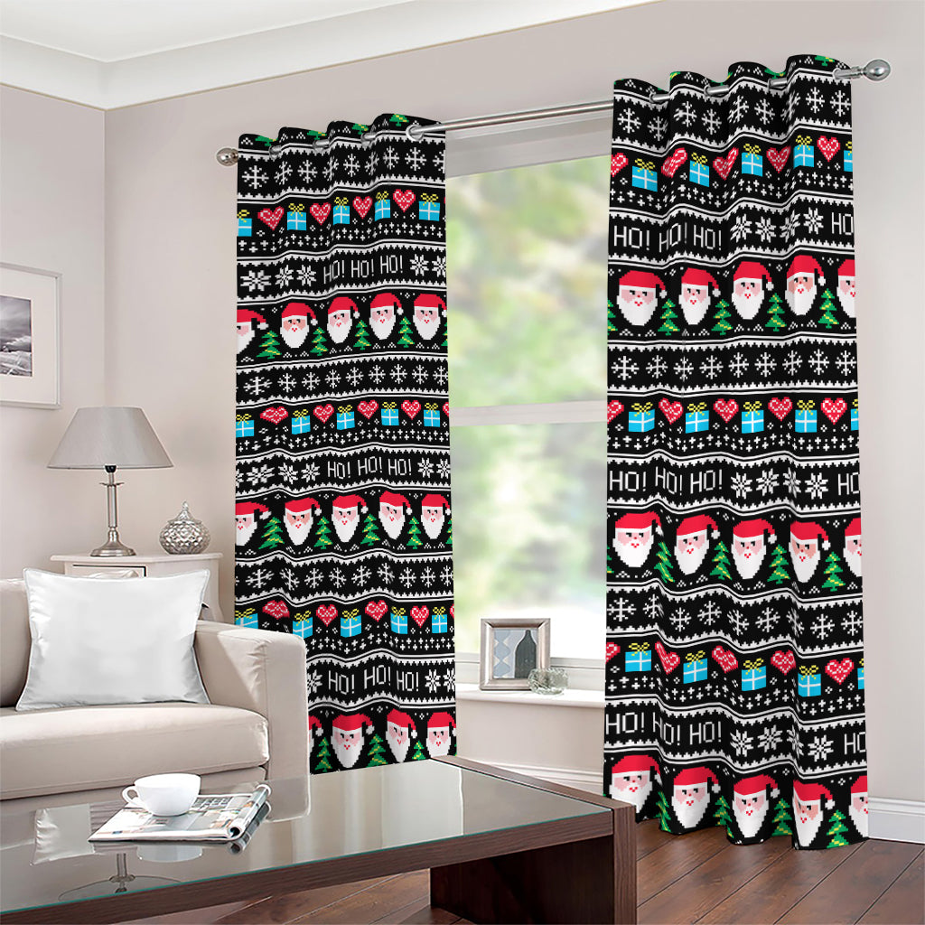 Pixel Christmas Santa Claus Print Blackout Grommet Curtains