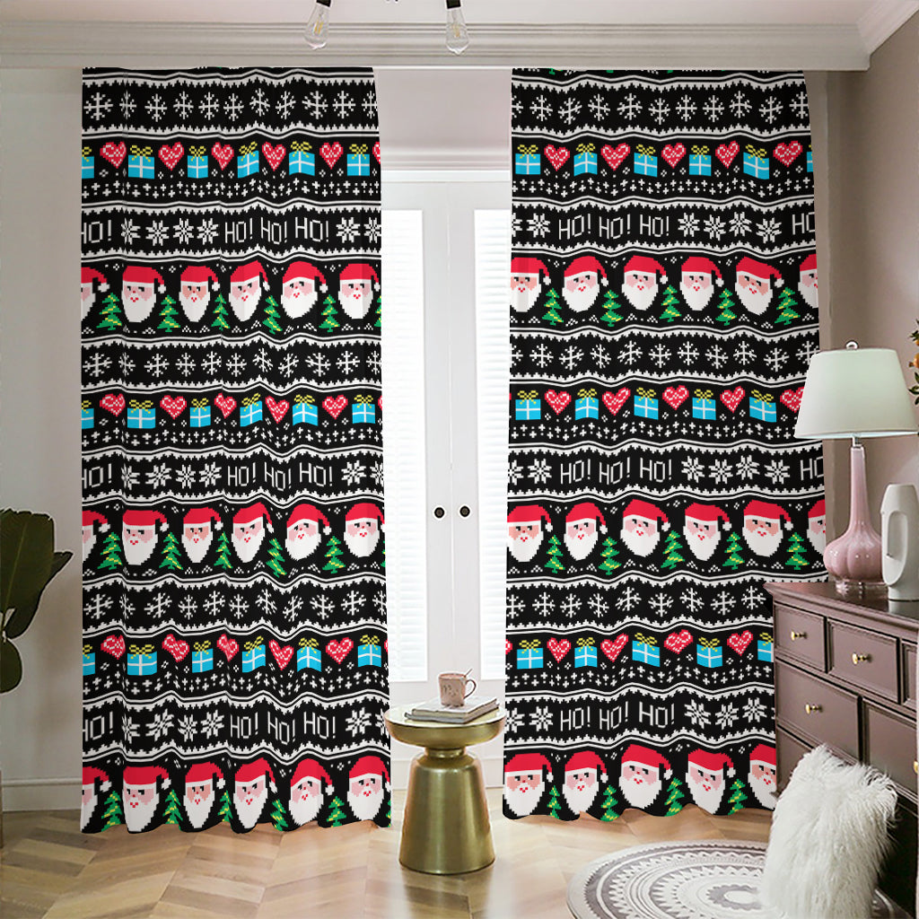 Pixel Christmas Santa Claus Print Blackout Pencil Pleat Curtains