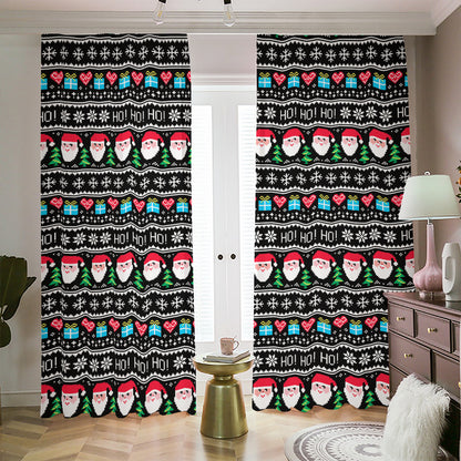 Pixel Christmas Santa Claus Print Blackout Pencil Pleat Curtains