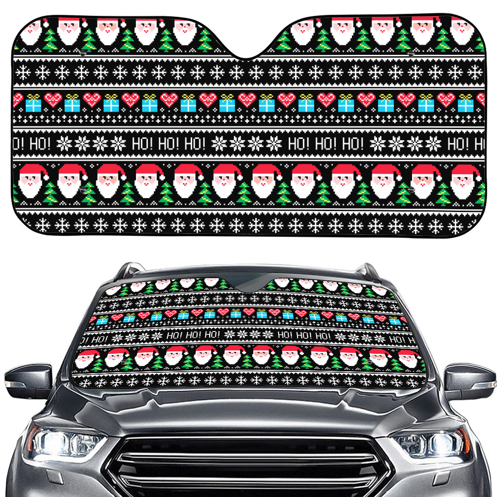 Pixel Christmas Santa Claus Print Car Windshield Sun Shade