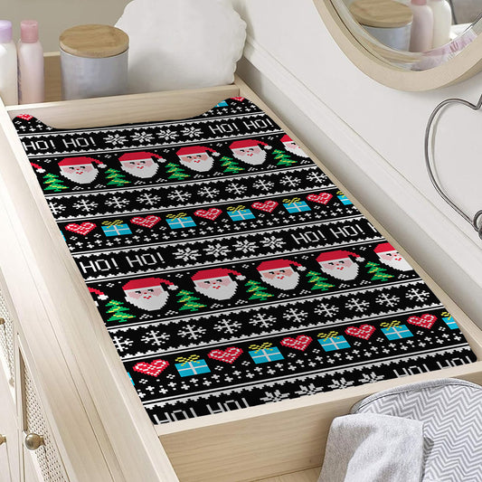 Pixel Christmas Santa Claus Print Changing Pad Cover