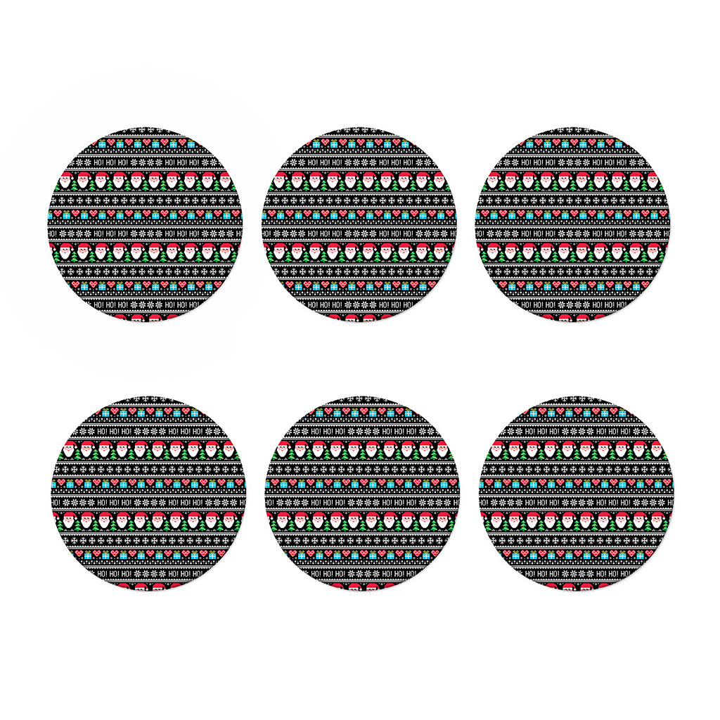 Pixel Christmas Santa Claus Print Coaster Set