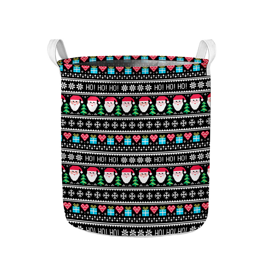 Pixel Christmas Santa Claus Print Collapsible Laundry Basket