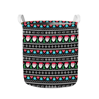Pixel Christmas Santa Claus Print Collapsible Laundry Basket