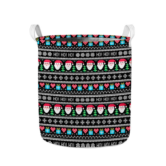 Pixel Christmas Santa Claus Print Collapsible Laundry Basket