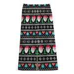 Pixel Christmas Santa Claus Print Cotton Front Slit Maxi Skirt