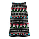 Pixel Christmas Santa Claus Print Cotton Front Slit Maxi Skirt