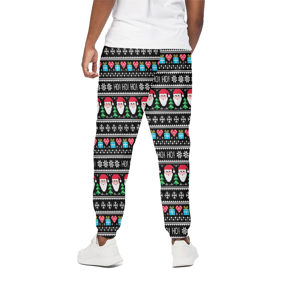 Pixel Christmas Santa Claus Print Cotton Pants