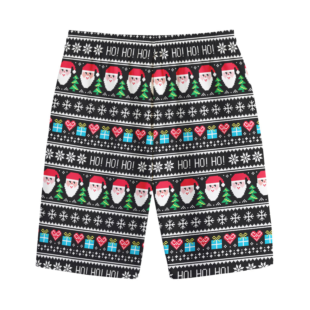 Pixel Christmas Santa Claus Print Cotton Shorts