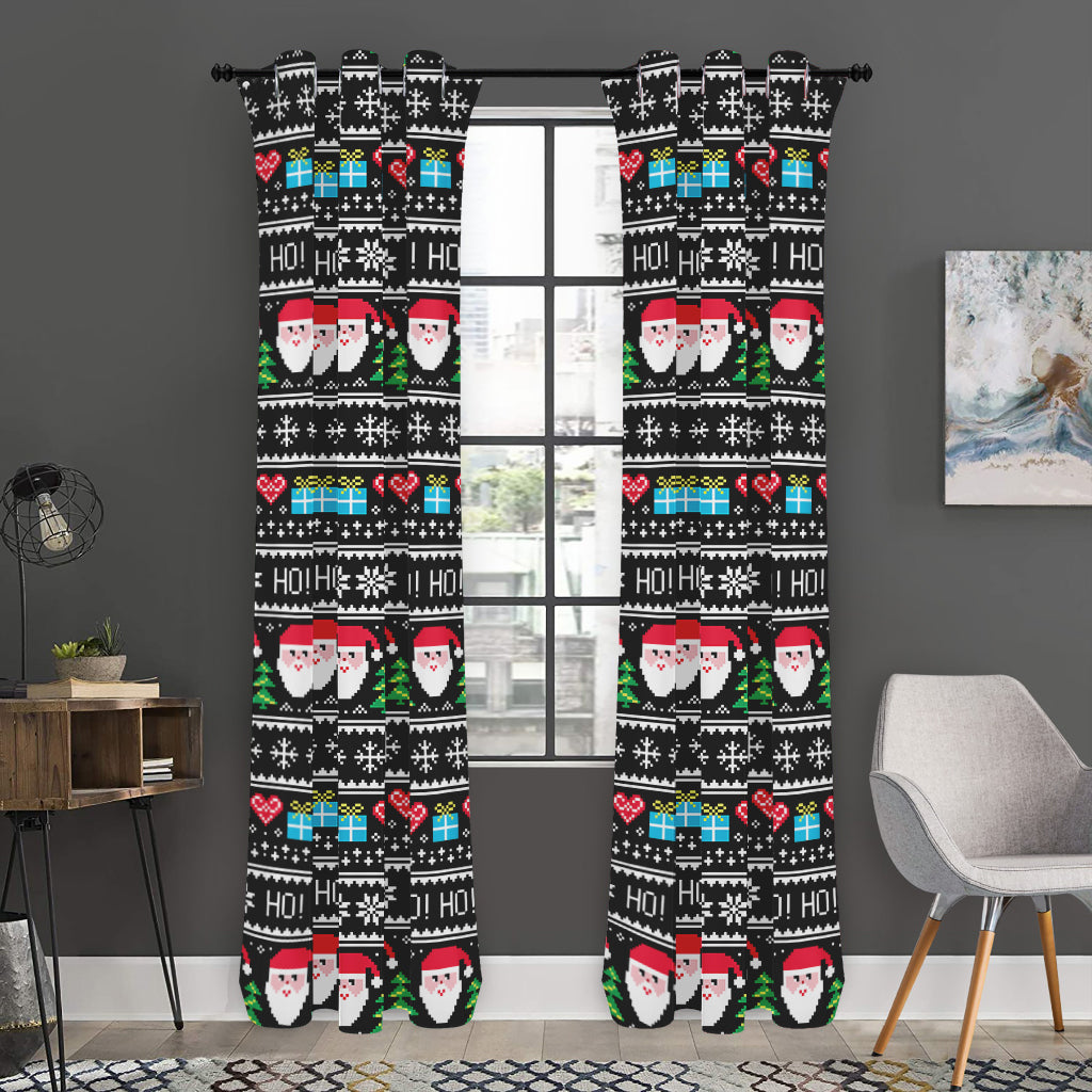 Pixel Christmas Santa Claus Print Curtain