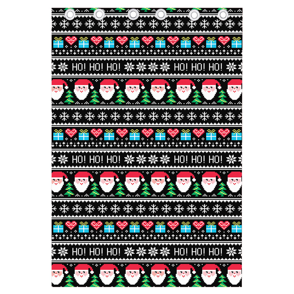 Pixel Christmas Santa Claus Print Curtain