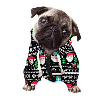 Pixel Christmas Santa Claus Print Dog Zip Up Hoodie