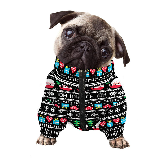 Pixel Christmas Santa Claus Print Dog Zip Up Jacket