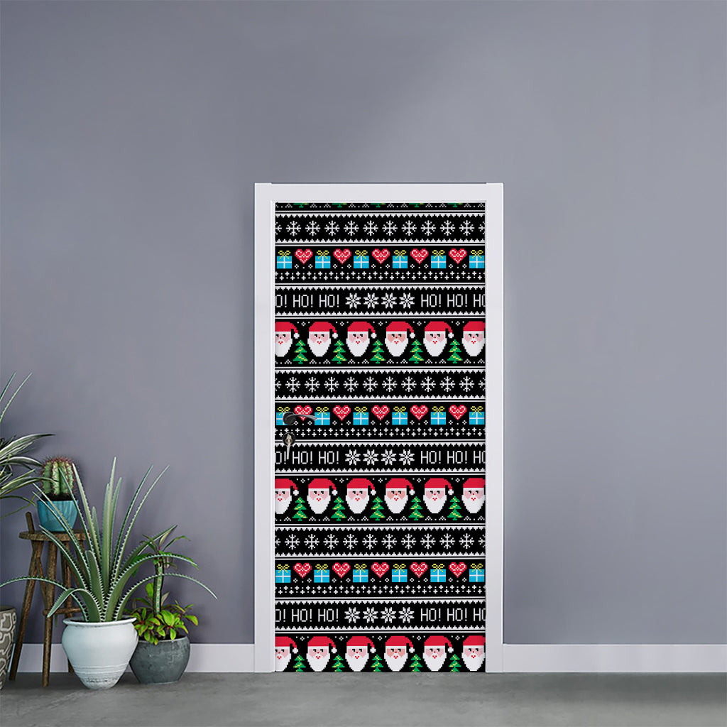 Pixel Christmas Santa Claus Print Door Sticker