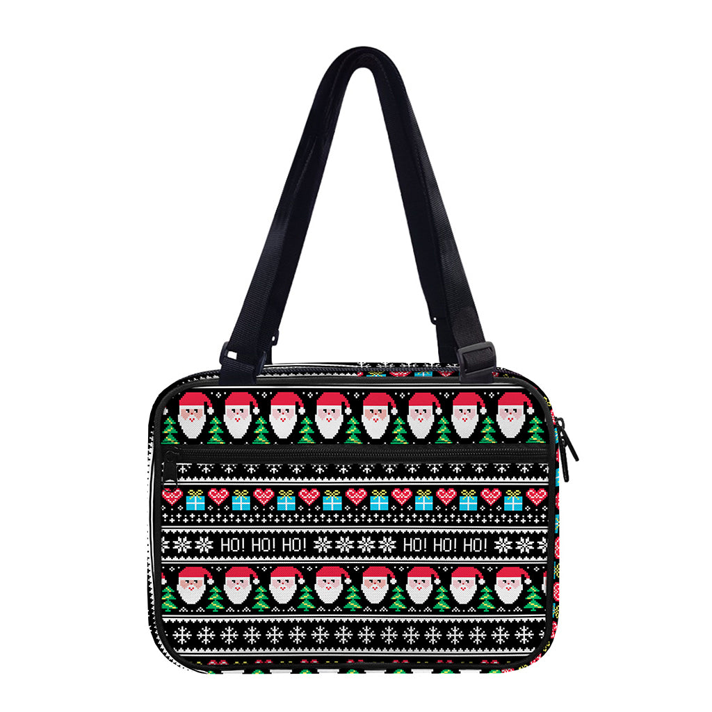 Pixel Christmas Santa Claus Print Double Strap Bible Bag