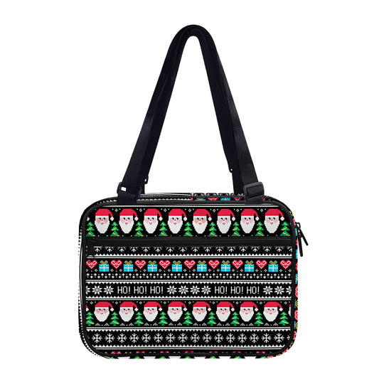 Pixel Christmas Santa Claus Print Double Strap Bible Bag
