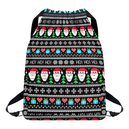 Pixel Christmas Santa Claus Print Drawstring Backpack