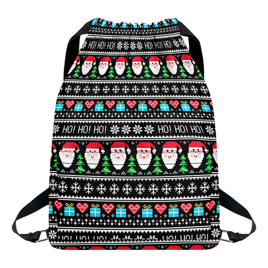 Pixel Christmas Santa Claus Print Drawstring Backpack