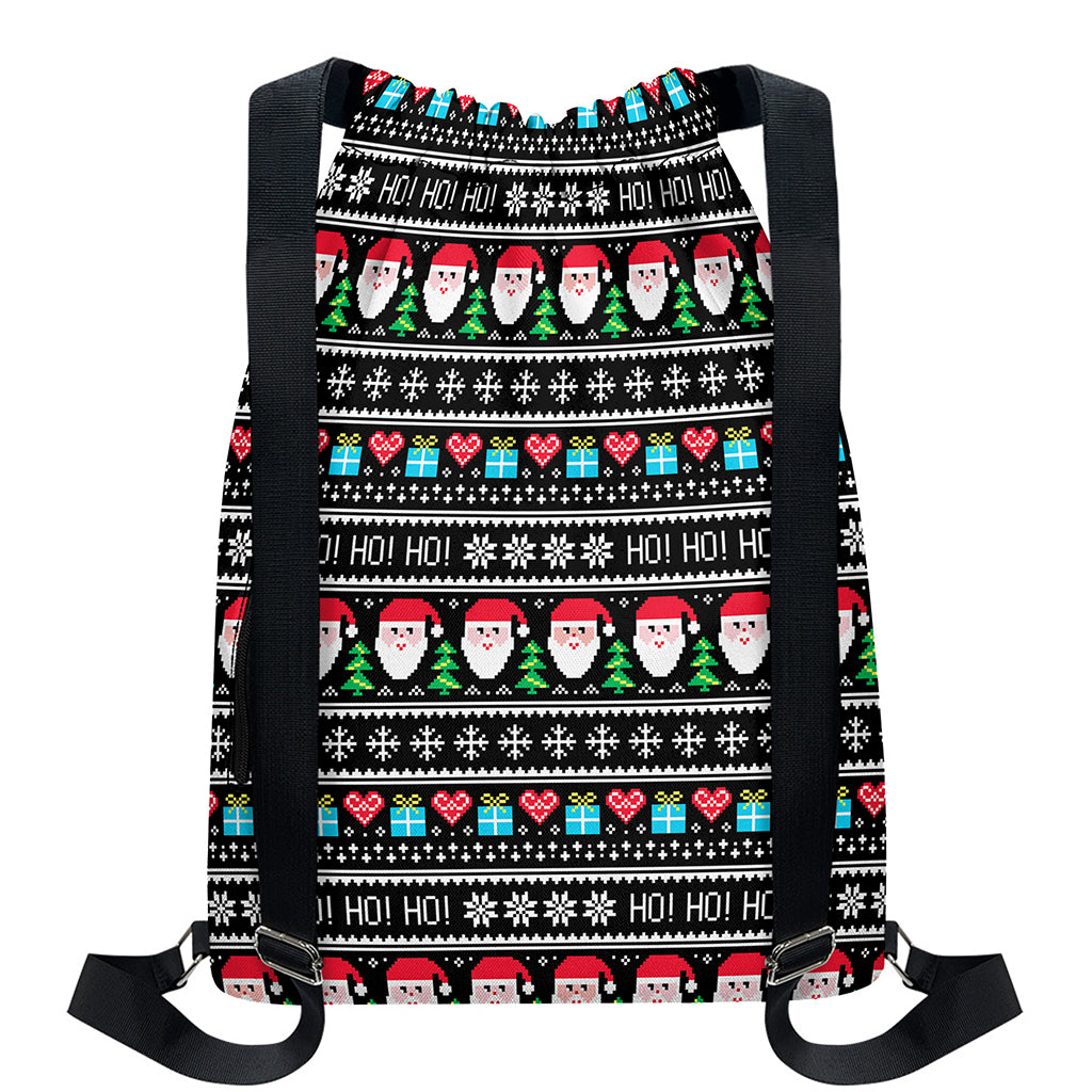 Pixel Christmas Santa Claus Print Drawstring Backpack