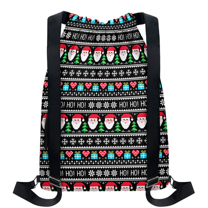 Pixel Christmas Santa Claus Print Drawstring Backpack