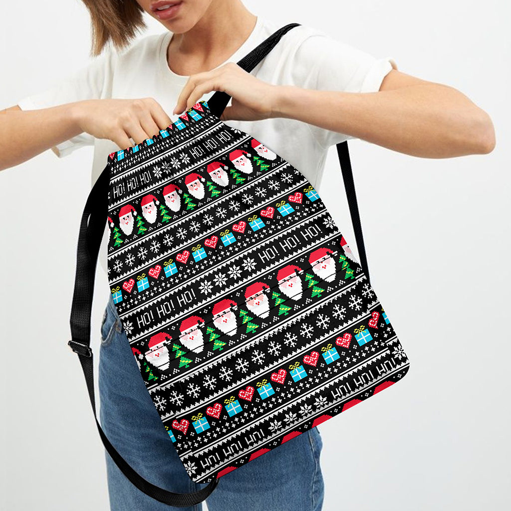 Pixel Christmas Santa Claus Print Drawstring Backpack