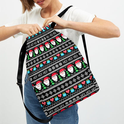 Pixel Christmas Santa Claus Print Drawstring Backpack