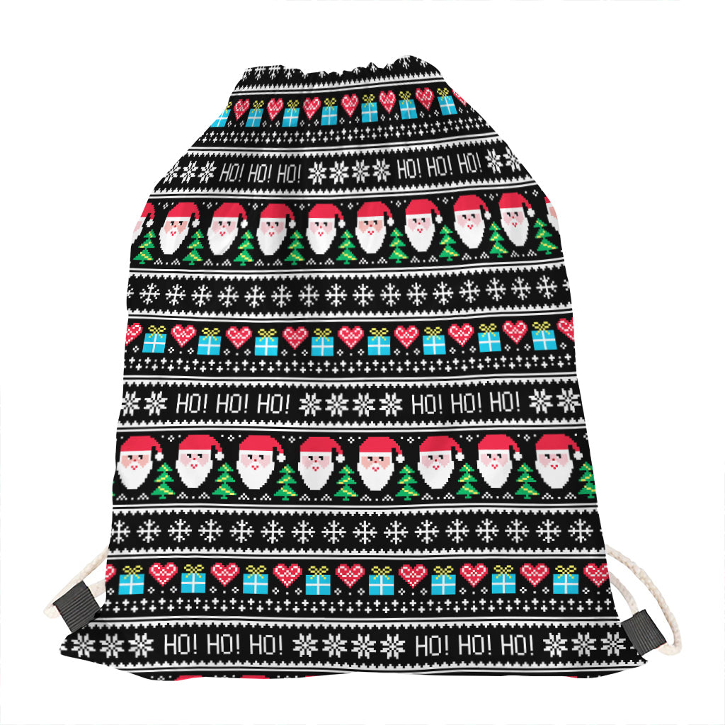 Pixel Christmas Santa Claus Print Drawstring Bag