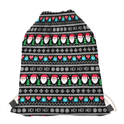 Pixel Christmas Santa Claus Print Drawstring Bag